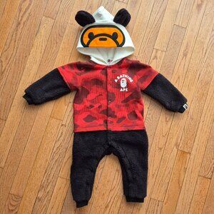 BAPE KIDS A Bathing Ape Red Camo Coverall Bunting Romper 6-9 Months
